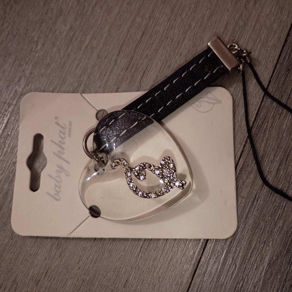 Baby Phat Clear Heart Charm Strap with Rhinestone Logo✨